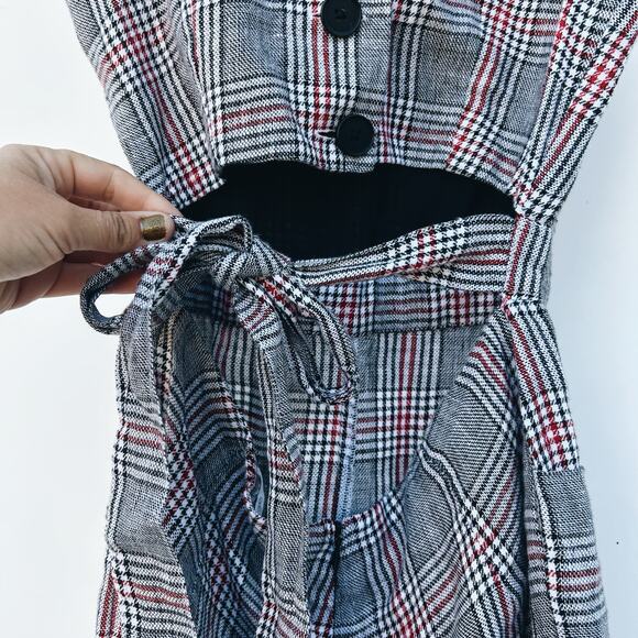 Mango Plaid Check Sleeveless Cut Out Backless Jumpsuit XS Preppy Vest Wide Leg - Picture 8 of 12